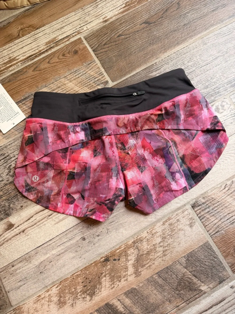 lululemon athletica Pink Abstract Print Running Shorts with Black Waistband